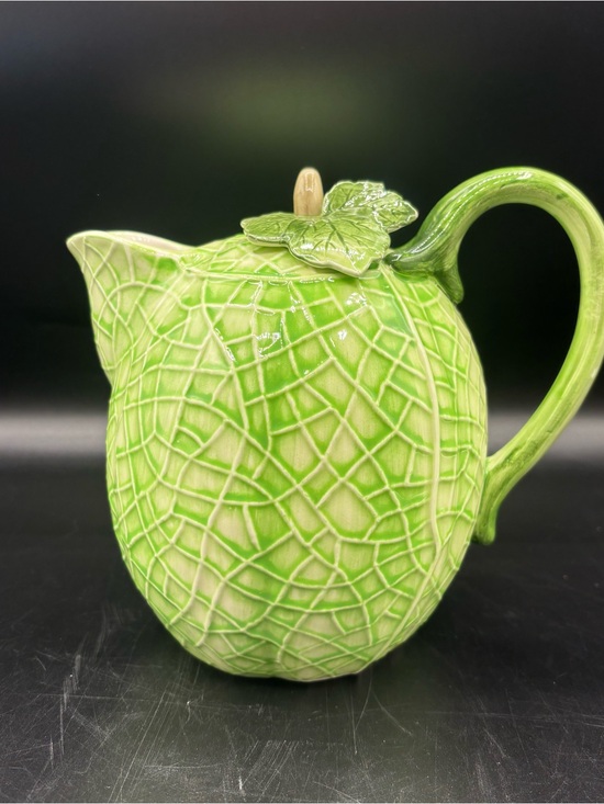 Vintage Melon Pitcher United China & Glass Company Majolica Style Handle Green